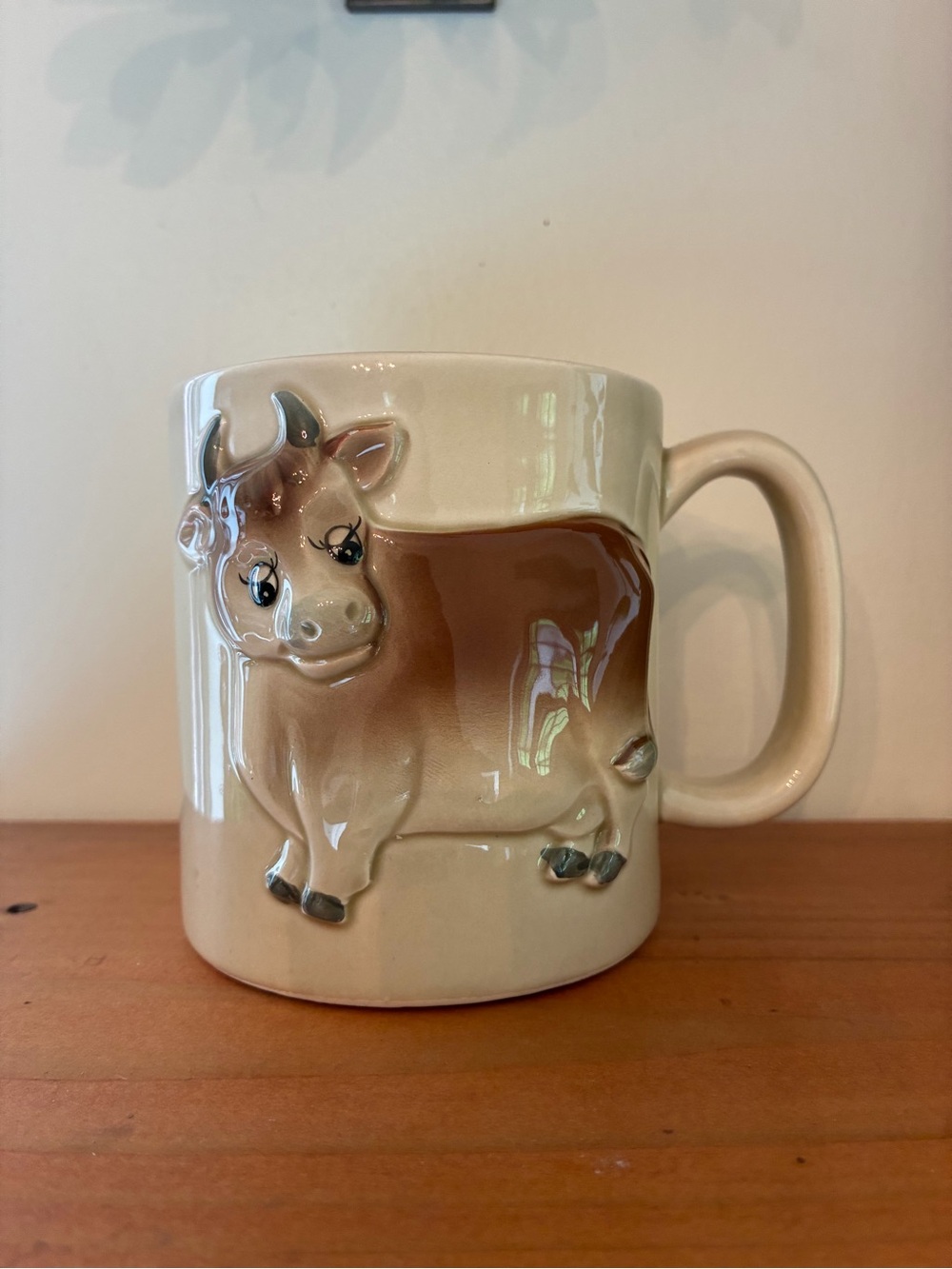 Vintage Otagiri Japan 3D Relief Cow Mug Hand Painted Ceramic Coffee Cup